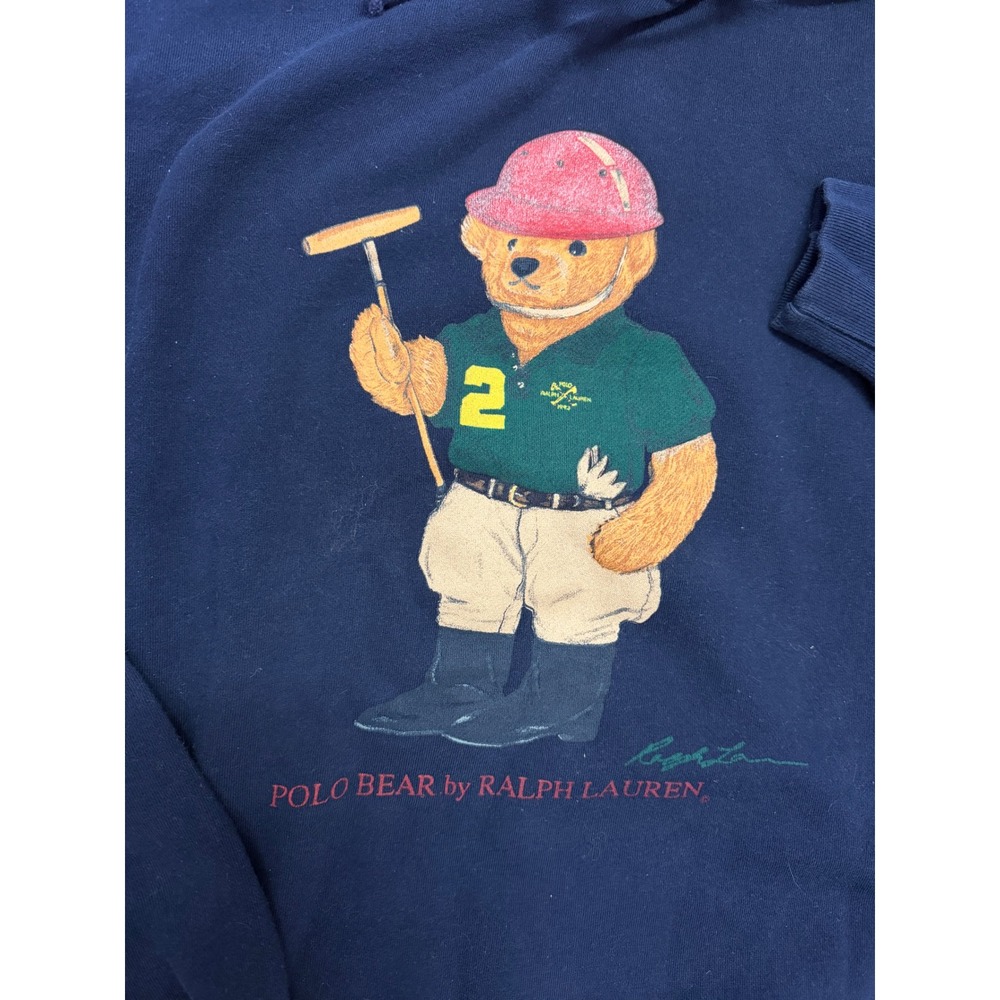 Polo Ralph Lauren Polo Bear Hoodie Mens Medium Navy Blue Graphic Sweatshirt - Picture 2 of 3
